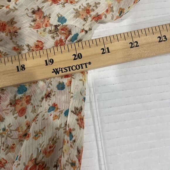 Poetry Large Sheer Ditsy Floral Tie Front Cropped Blouse Dainty Cottage Core - Picture 7 of 10